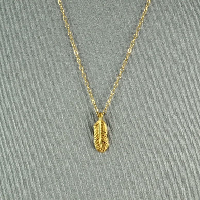 Vermeil Feather Necklace, 14K Gold Filled Chain, Modern, Simple, Everyday Wear Jewelry