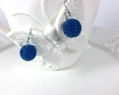 Dark Turquoise Blue Beaded Bead Earrings