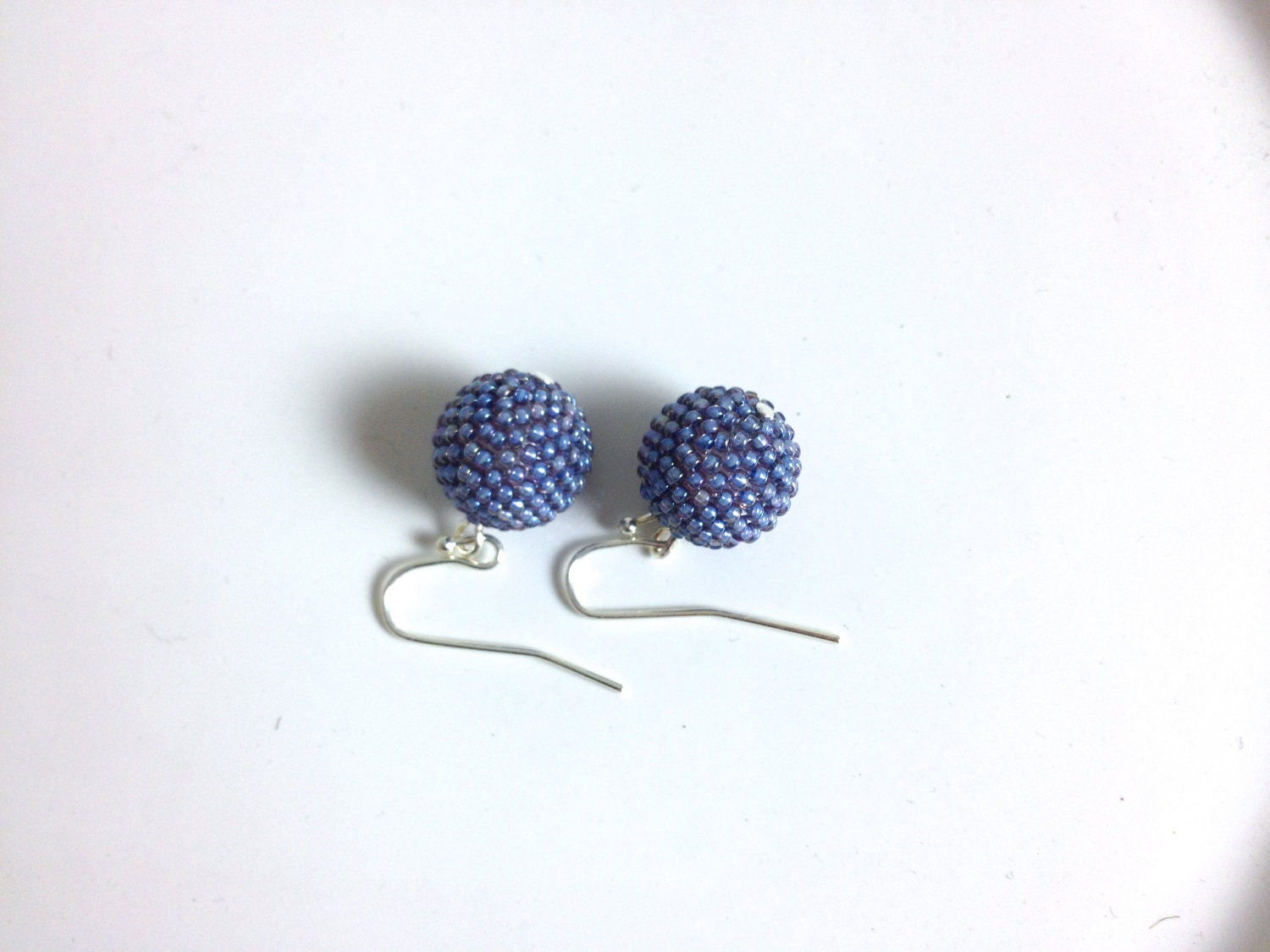 Blue Gray Beaded Bead Earrings