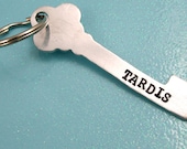 Tardis Doctor Who Inspired Key Chain, Hand Stamped Key Shaped Keychain -