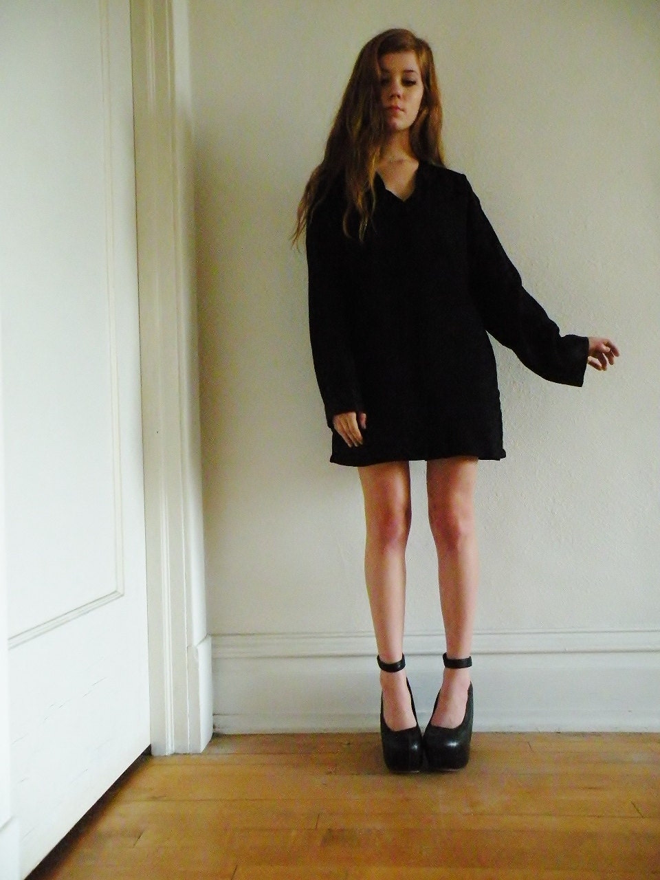 vintage Shiny Black Paisley Embossed Mini Dress 80s 90s
