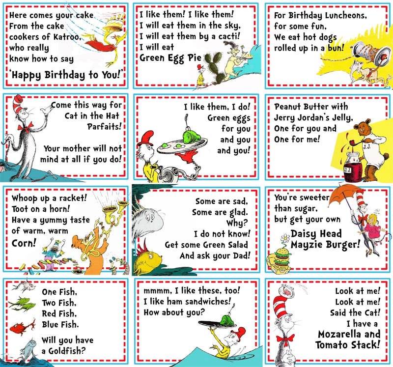 Dr Seuss Party Food Labels- 4 Labels