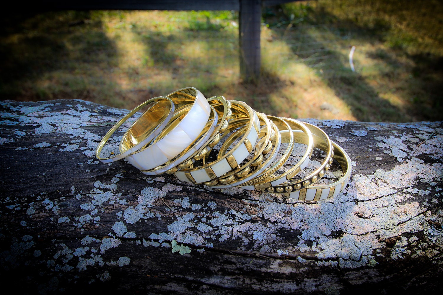 Brass Bone bangles largest set of 11 mixed hippie boho tribal chic bracelet lot