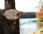 Hand Engraved Rustic Wood Slice "Daddy Here Comes Mommy" Ring Bearer Pillow Alternative by PNZ Designs