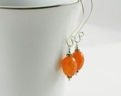 Carnelian Dangle Earrings- Bright Orange Earrings, Orange Long Dangle Earrings,  Everyday Simple Earrings, Sterling Silver