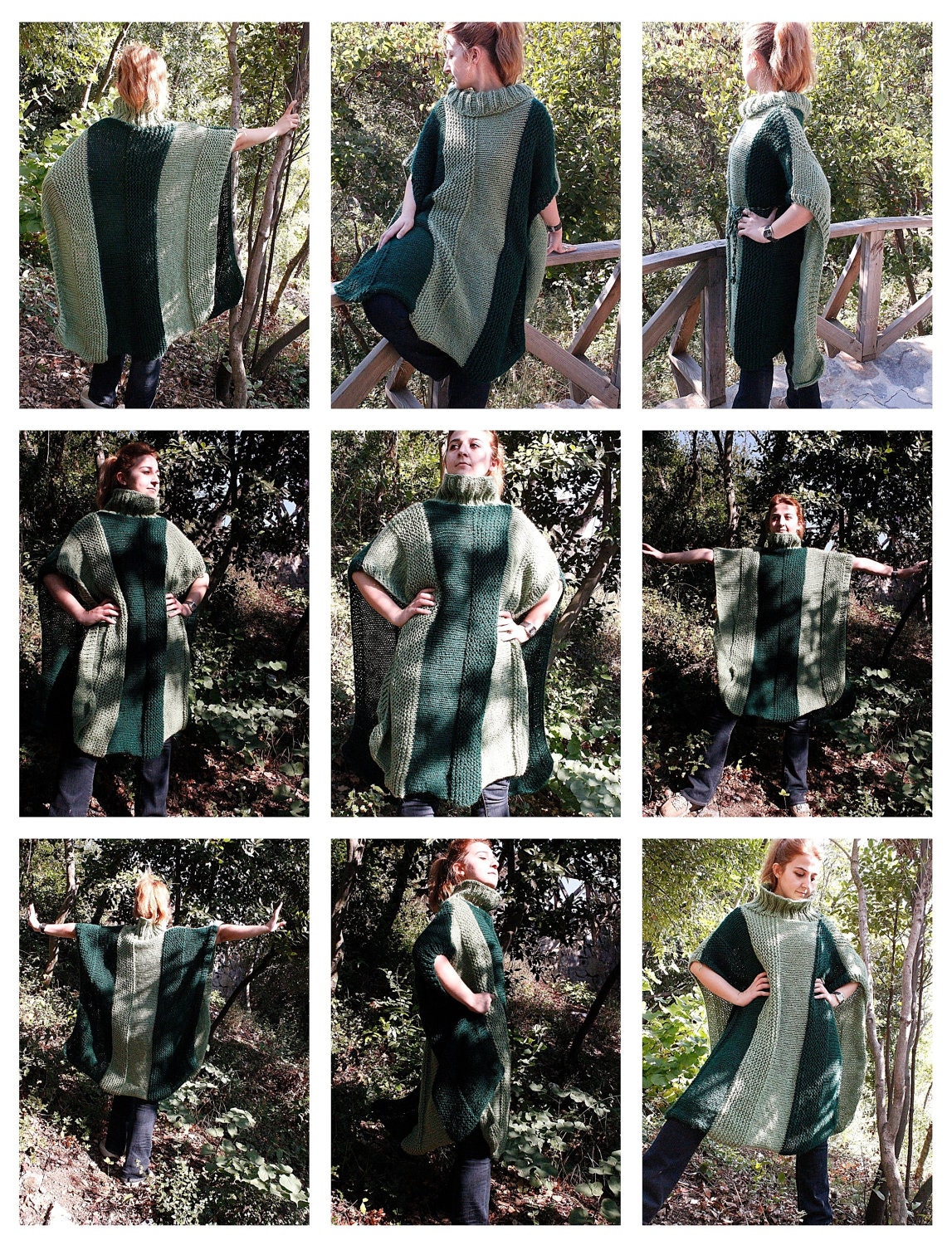 50% OFF- WAS 150USD-Knitted Dark Green Khaki Long Mohair Poncho by Arzu's Style