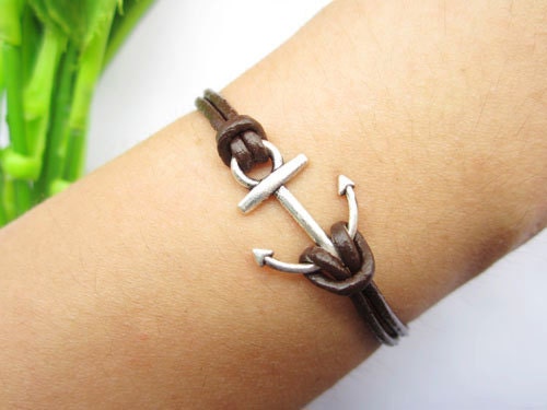 Anchor bracelet,antique silver bracelet,small anchor pendant,leather bracelet,alloy bracelet