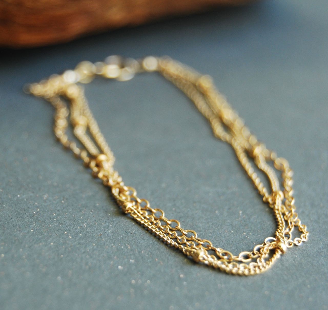 Kaiemi bracelet - triple layered delicate gold bracelet, gold chain bracelet, simple, elegant gold bracelet, kealoha on maui, hawaii