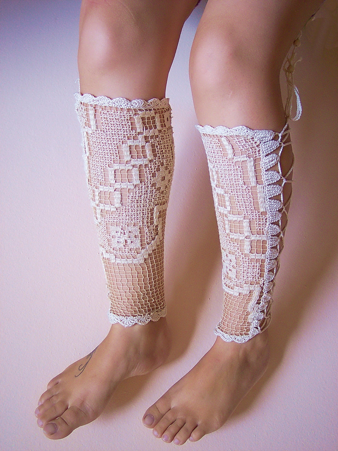 Vintage 1930's wedding shoes - victorian laced up leg warmers, wedding boots, nude tights socks - sexy anklet jewelry by Jenit Boutique