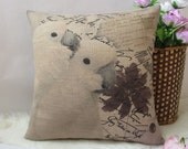 1 linen simple bird two parrots words flowers printing decorative pillow cover / cushion case 18"