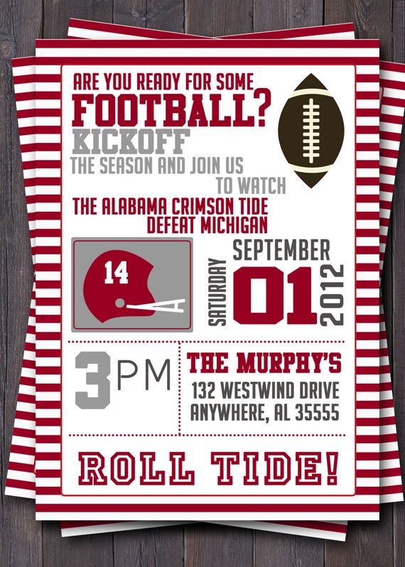 Football or Tailgate Party Invitation or Invite. Custom with your Team Colors. Printable. College, NCAA, NFL