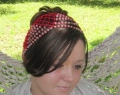 Bridal Headpiece Veil Red Crochet Beaded Head piece Belly Dance Headdress for Brides by theyellowtulip