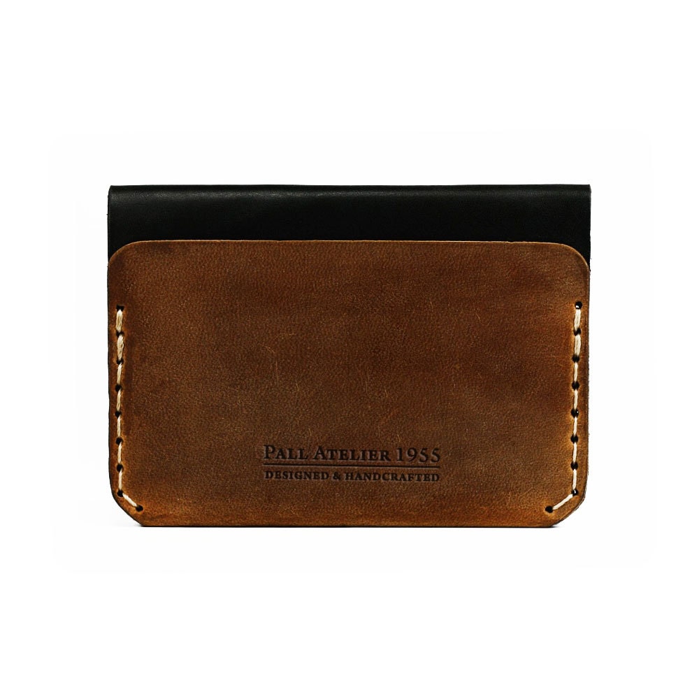 Slim Leather Wallet  Minimal Men Women cash card wallet hand stitched in tan brown duotone SALE