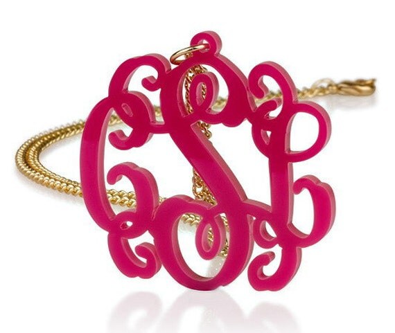 Monogram Necklace 1.6" Acrylic - Custom Made with 18k Gold Plated chain