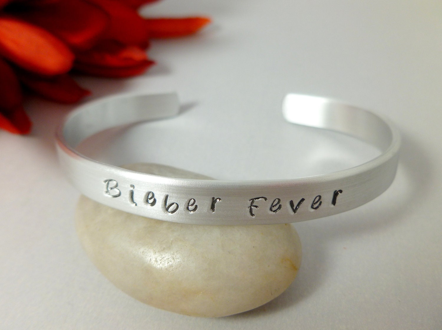Justin Bieber, inspired Jewelry. Hand stamped cuff Bracelet with " Bieber Fever"