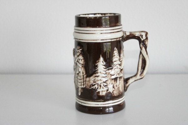 Vintage Miniature Beer Stein Brown and Cream Bavarian Style Beer Stein Oktoberfest Mid Century German Beer Stein