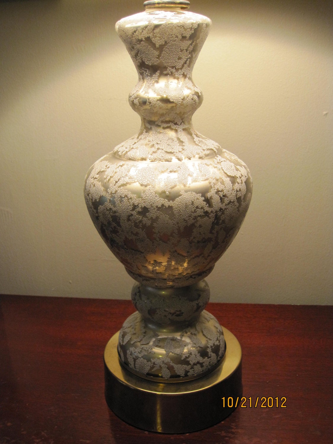 Shabby Chic Table Lamp in Gold, White, Brass- Lace, Home, Decor, Furniture Accent, Wedding Lighting