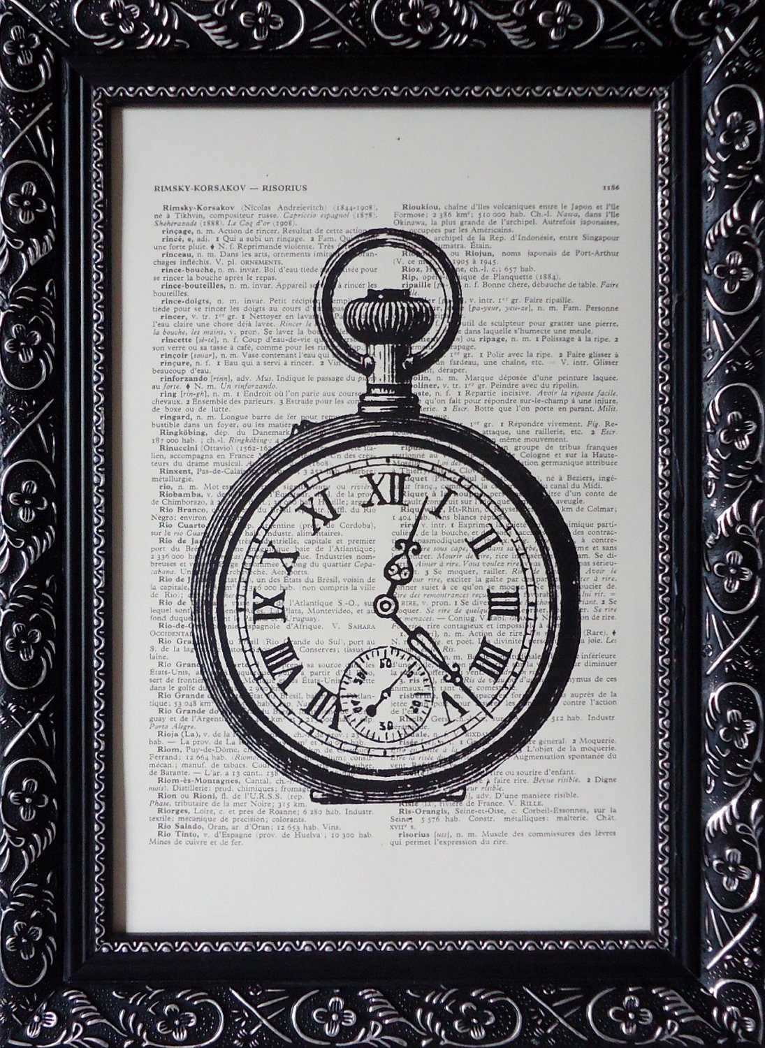 Clock pocket watch Antique print steampunk art print on an vintage french dictionary print watch print mixed media dictionary print(329)