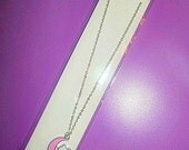 Packaged Silver Plated Hello Kitty on Pink Moon with Dangling Hello Kitty Face Charm Kawaii Fashion Jewelry Silver Necklace Sanrio