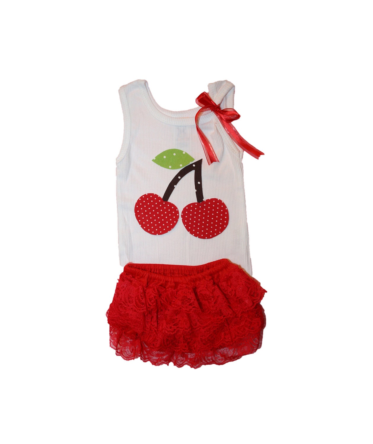 Baby Girl Clothes Outfit Cherry Tank Top and Red Lace Diaper Cover Outfit