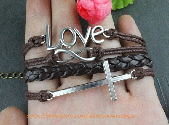 Silvery Love  Cross Bracelet Infinity Karma Bracelet Wish Bracelet  Gift -N611