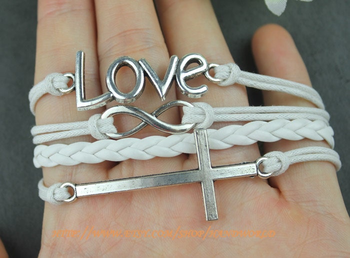 Silvery Love Bracelet Cross Bracelet Infinity Karma Bracelet Wish Bracelet Bangle Cuff Bracelet Gift -N587