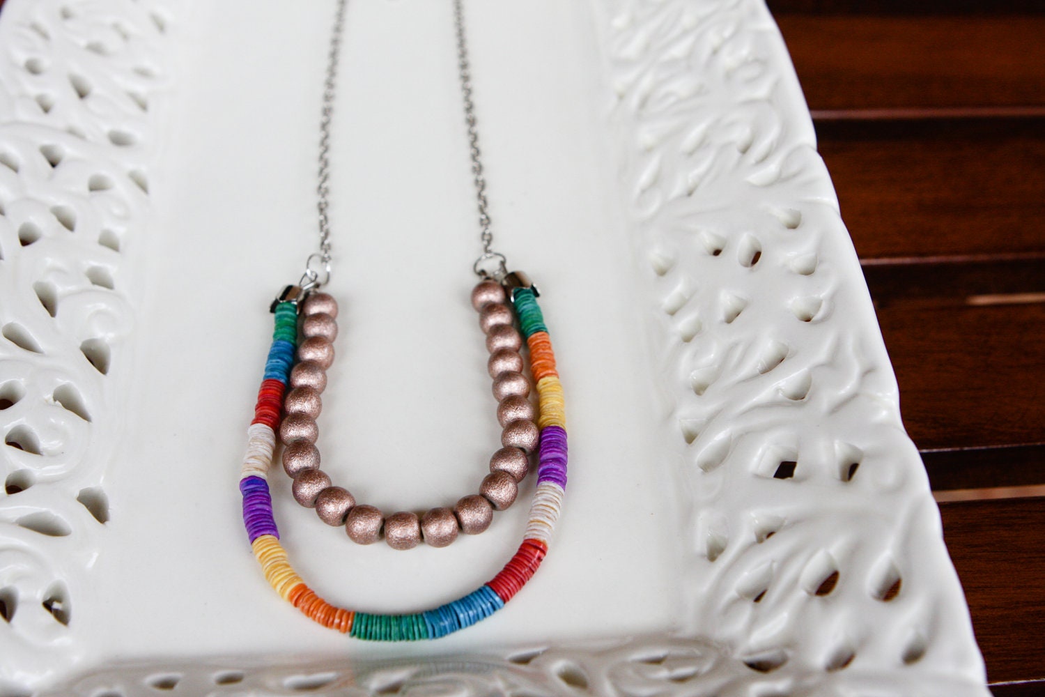 Rainbow and Gold Multistrand Necklace