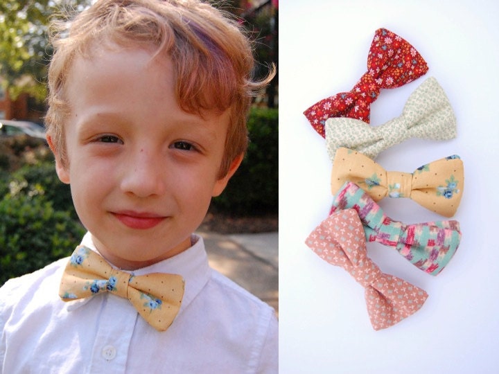 Made-to-Order Boys Bow Tie - 36 Vintage Fabric Options - Clip-On - Patterned, Funky, Fun, Eclectic, Custom, Whimsical, Wedding Ring Bearer