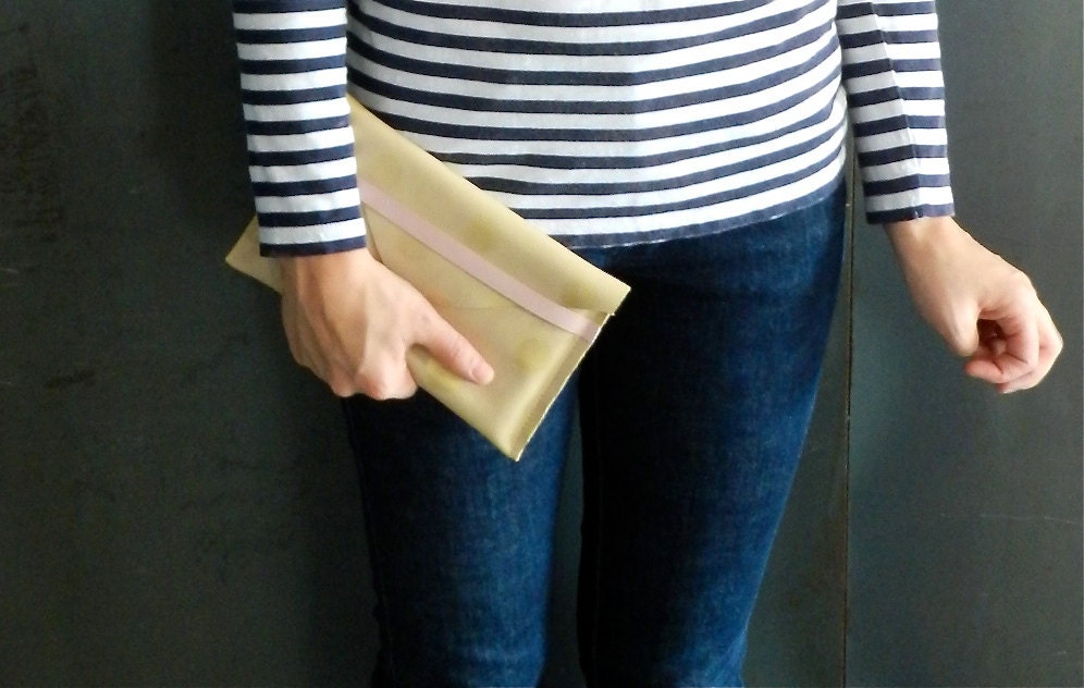 Petite Avgvst Clutch & Kindle Case - Gold Polka Dot Leather