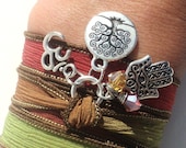 Tree of Life Silk Wrap Bracelet Namaste Yoga Jewelry Evil Eye Hamsa Bohemian Om Autumn Anklet Necklace Earthy Unique Gift Under 50 Item Z36