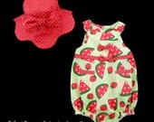 Infant Girl's 2 piece Summer Romper with Matching Sun Hat - Size 6 months  -  Ready to Ship