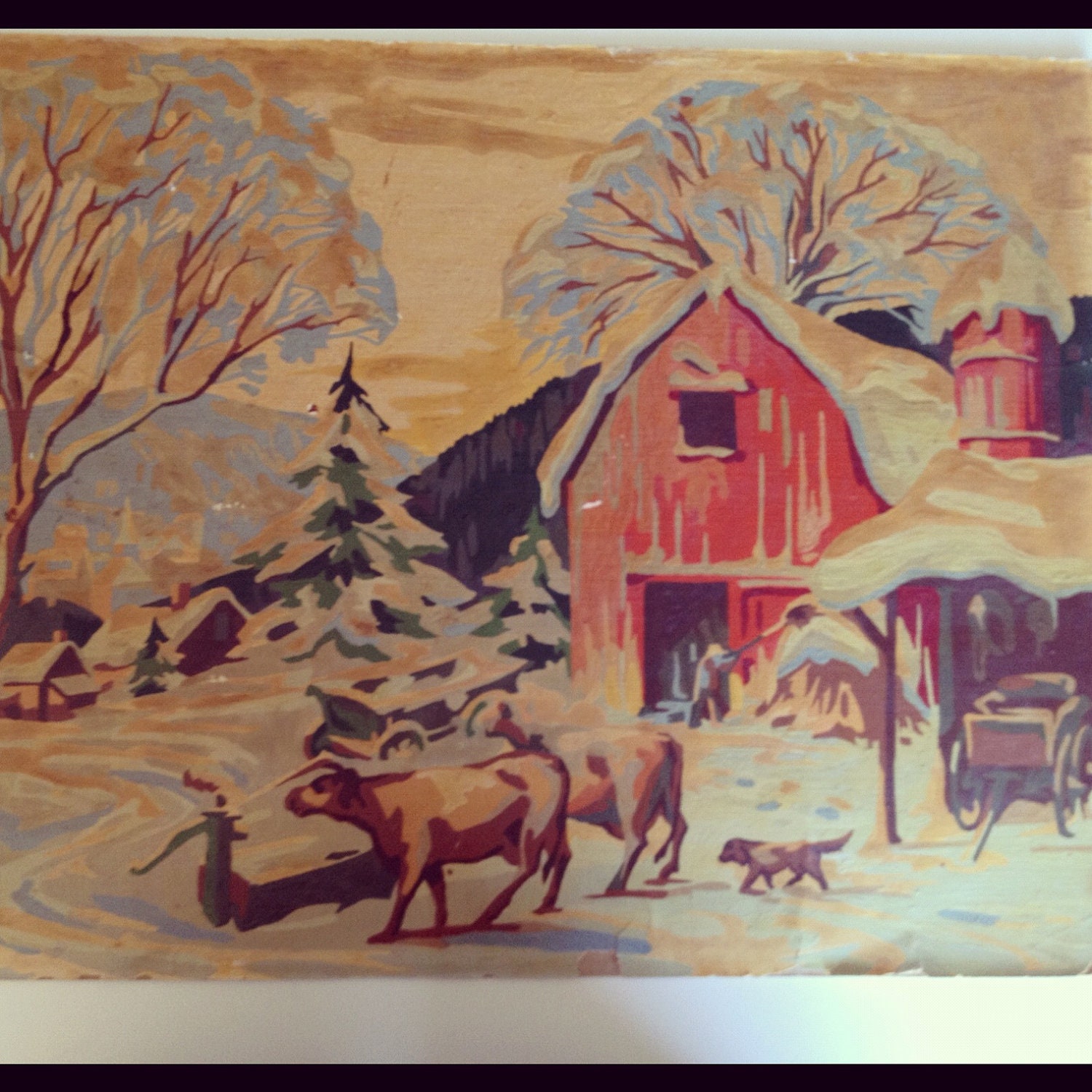 Vintage Paint By Number Barn Country Scene