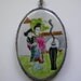 Asian Porcelain Vintage Hand Painted Pendant in Floral & Foliate Silver Frame