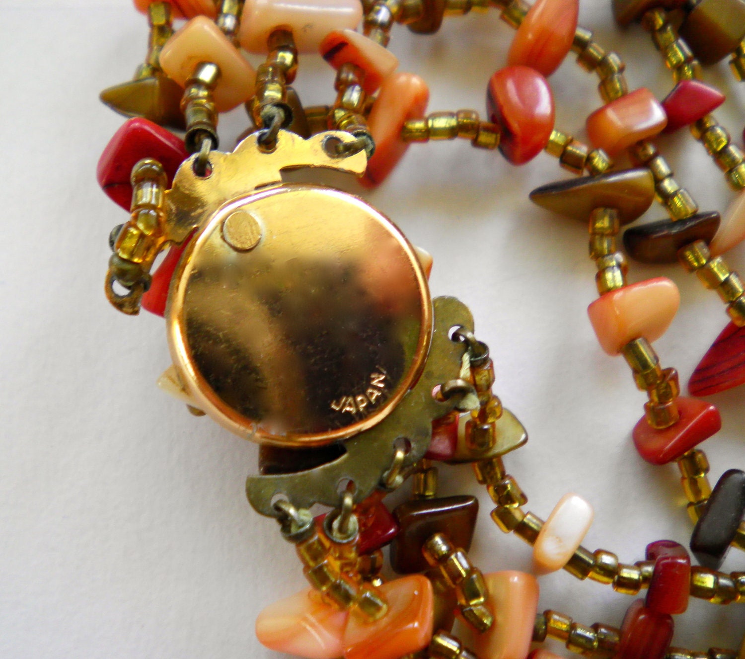Vintage Beads Necklace Agate or Glass Stones marked JAPAN