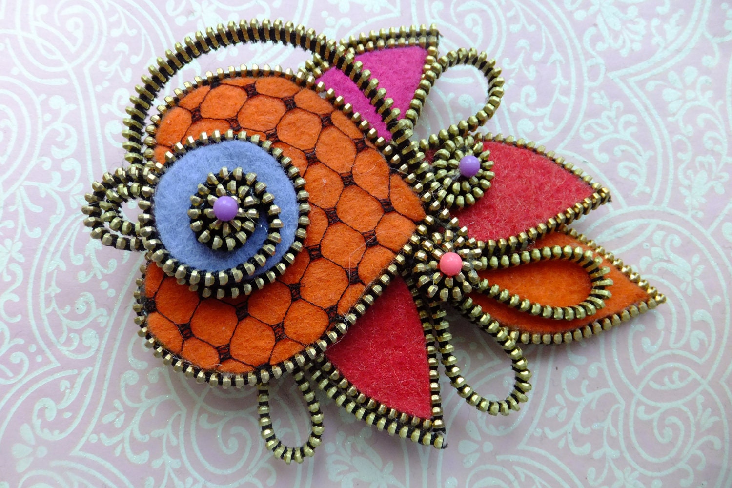 Koi Fish Felt zipper brooch (For Hat Jacket Coat)