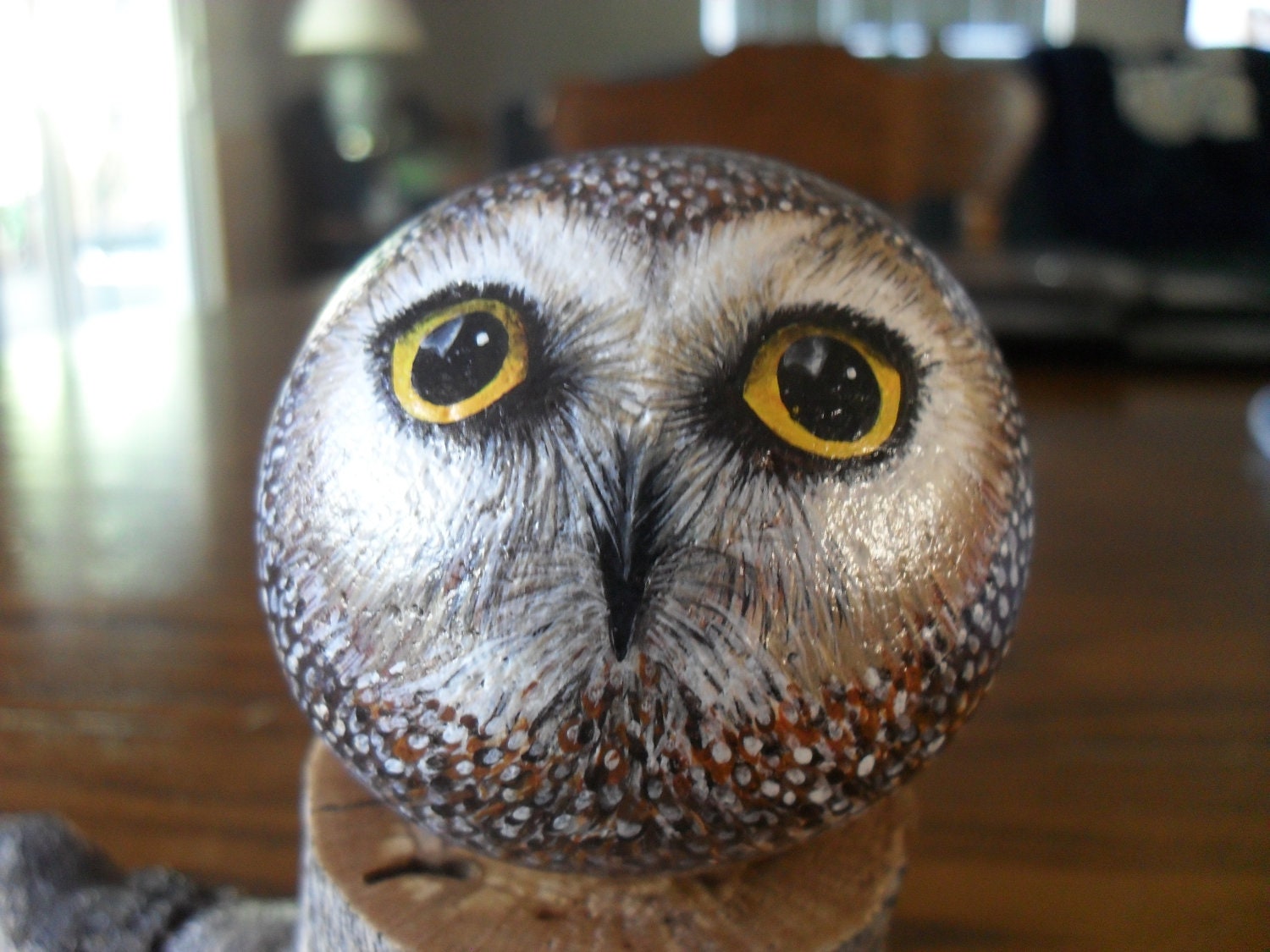 Saw-Whet Owl OOAK Hand Painted Rock Sculpture