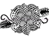 Black and White Art Pen and Ink Floral Flowers Signed 5" x 7" Art Print Home Decor Design Drawing