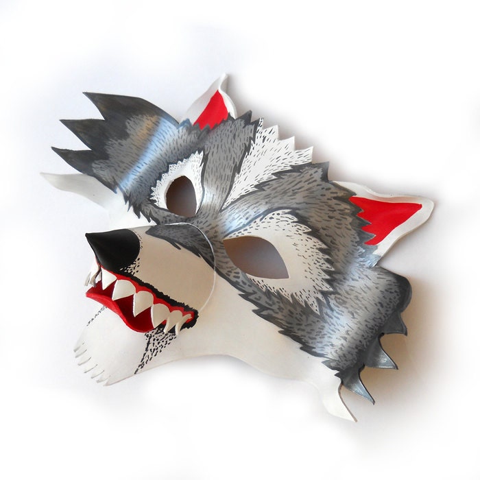 Animal Wolf Leather Mask White and Grey Earth Day Children Adult Circus Halloween Costume kids Silver Gift Party  Mardi Gras Masquerade
