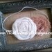 EMILY Headband (sophisticated neutrals) Large Muslin Rolled Rosette & Beige Shabby Flower on Ivory Skinny Elastic Band
