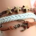 sailing bracelet,retro bronze personality anchor with starfish bead,alloy bracelet,brown leather,green rope braid bracelet---B132