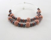 Summer Bronze and Metallic Grey Beaded Silver Hoop Earrings