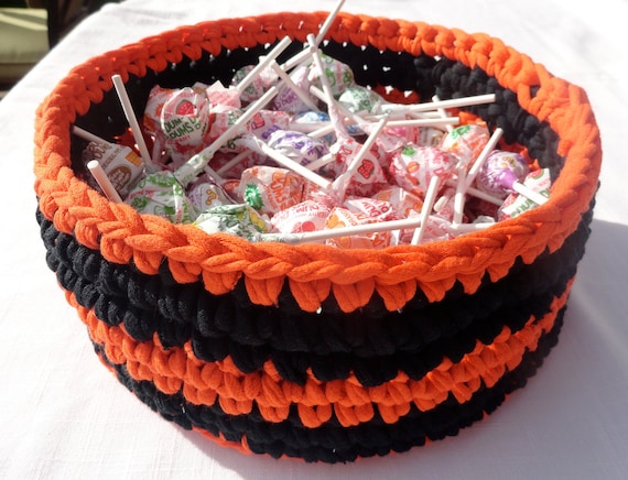 Halloween Treat Basket in Orange and Black Stripes