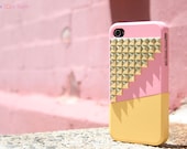 iPhone 4 case - Color Block Stud - Pink / Yellow / Gold studs