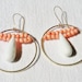 Peach coral  hoop earrings, handmade ooak, hoop earrings, peach coral beads, white jade teardrops.