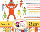 Socks Monkeys Digital clip art set scarfs crochet tasseled cap chevron elements Own Original Clipart Graphics & Digital Papers pf00040-2