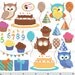 Big Collection Birthday Boy Owls Digital clipart set Cute owl clip art Boys fun bunting cupcake cake hat Party digital elements pf00036-2