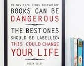 Books Can Be Dangerous - Helen Exley Book Quote Typography Art Poster Print 12x16 White