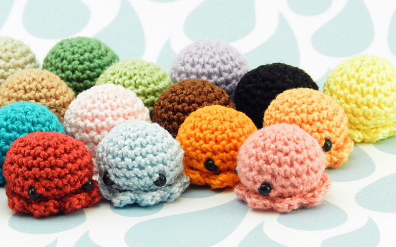 5 PIECE SET: MiniPus (Solid Colors) - Miniature Octopus Amigurumi Doll Plush