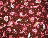 Brown with colored flower/paisley print - cotton stretch jersey - 1 meter (about 1,1 yards)