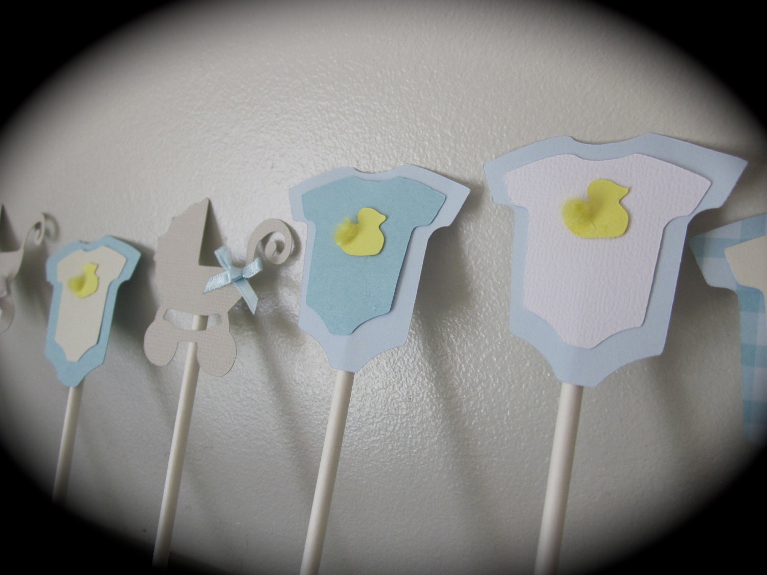Mini Onesie Cupcake cake toppers baby shower decoration and baby carriage stroller toppers BABY BOY